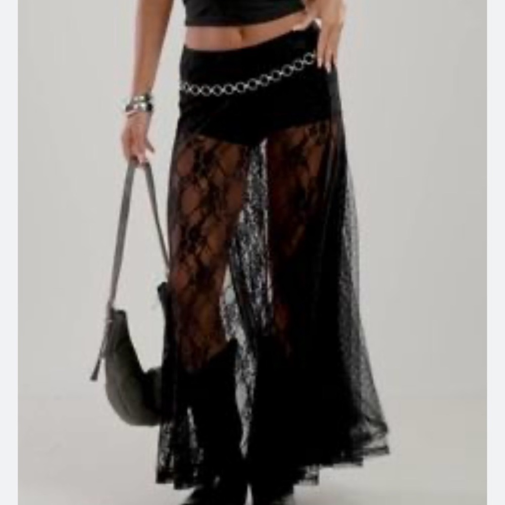 Black lace maxi skirt for festivals & fairs. Clubbing - Picture 6 of 6